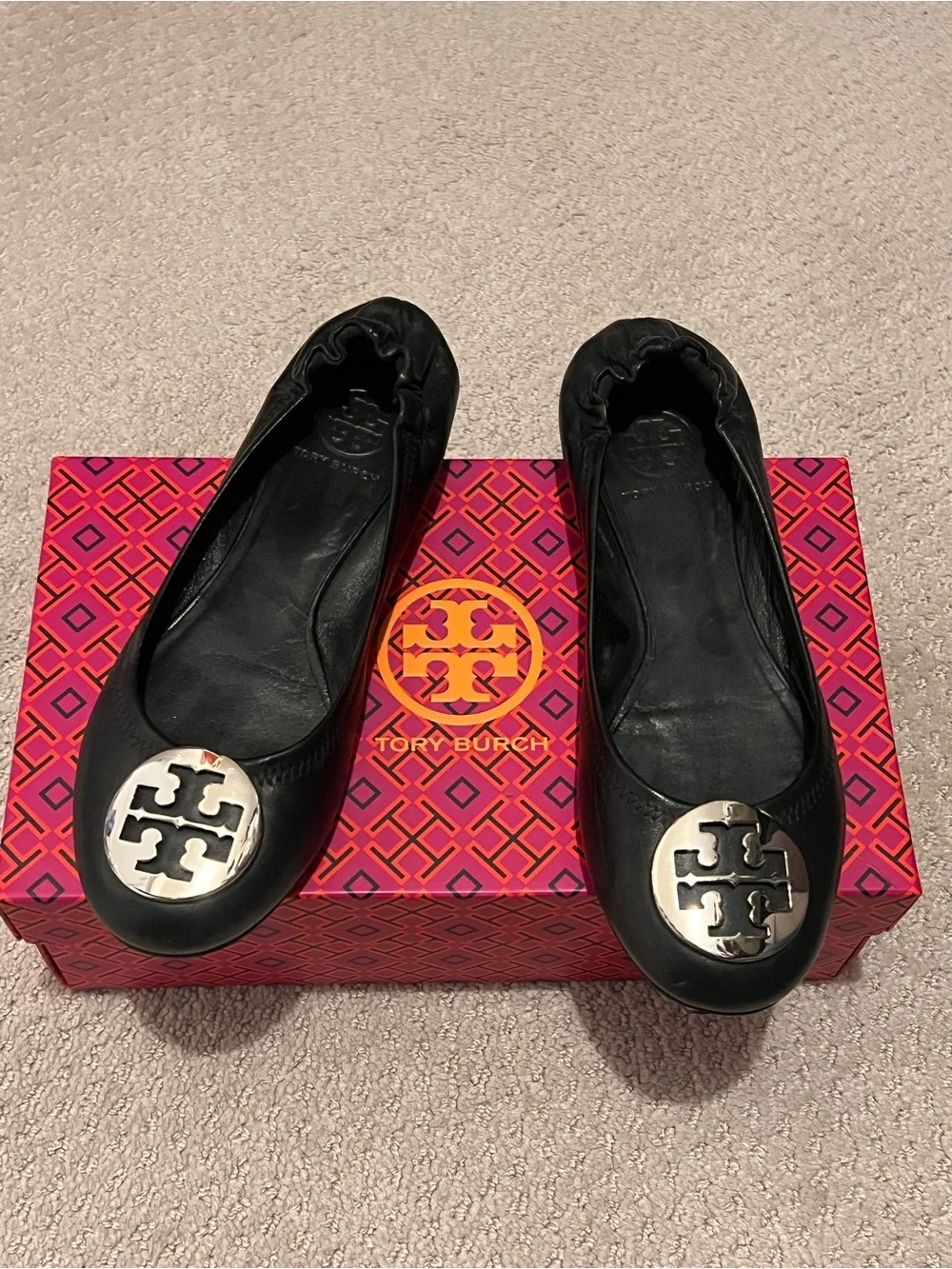 Tory Burch Black Leather Reva Flats